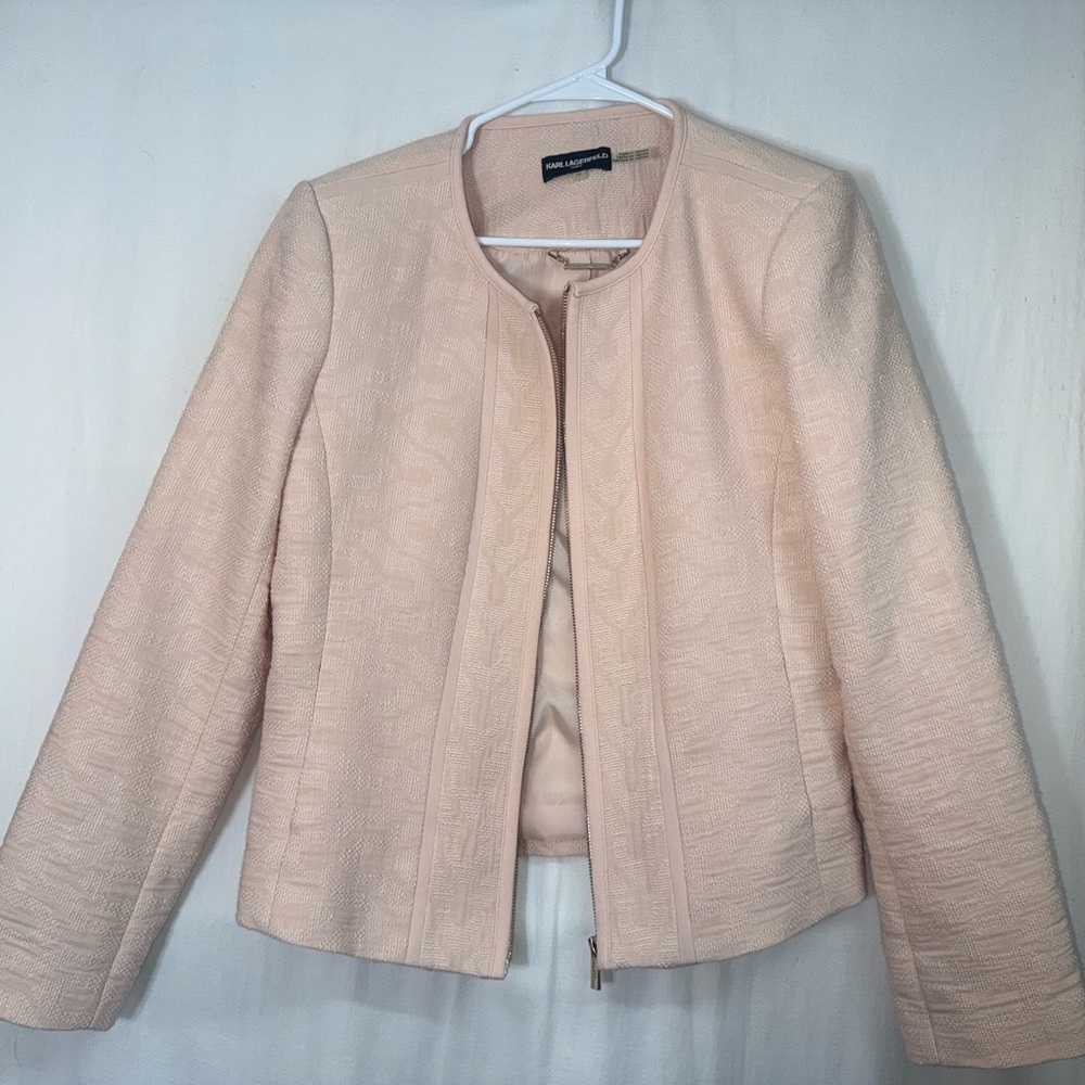 Karl Lagerfeld light pink tweed zip-front blazer